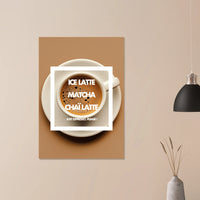 Tableau aluminium café Ice Latte Matcha Chai - Affiche encadrée minimaliste marron - Design coffee lover - THREEWORDS³