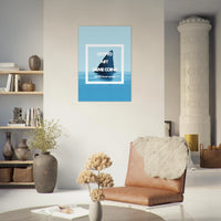 Tableau minimaliste Crypto NFT Meme Coins - Affiche encadrée bleu océan - Décoration murale moderne - THREEWORDS³