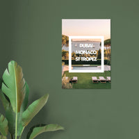 Tableau luxe Dubai Monaco St Tropez - Affiche encadrée villa piscine - Design minimaliste paysage méditerranéen - THREEWORDS³