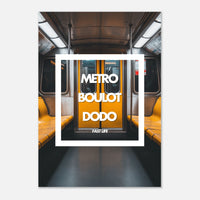 Tableau aluminium Métro Boulot Dodo - Affiche encadrée wagon jaune - Design urbain fast life - THREEWORDS³