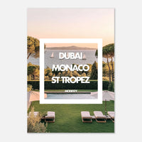 Tableau luxe Dubai Monaco St Tropez - Affiche encadrée villa piscine - Design minimaliste paysage méditerranéen - THREEWORDS³