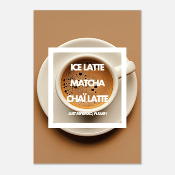 Tableau aluminium café Ice Latte Matcha Chai - Affiche encadrée minimaliste marron - Design coffee lover - THREEWORDS³