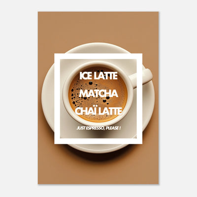 Tableau aluminium café Ice Latte Matcha Chai - Affiche encadrée minimaliste marron - Design coffee lover - THREEWORDS³