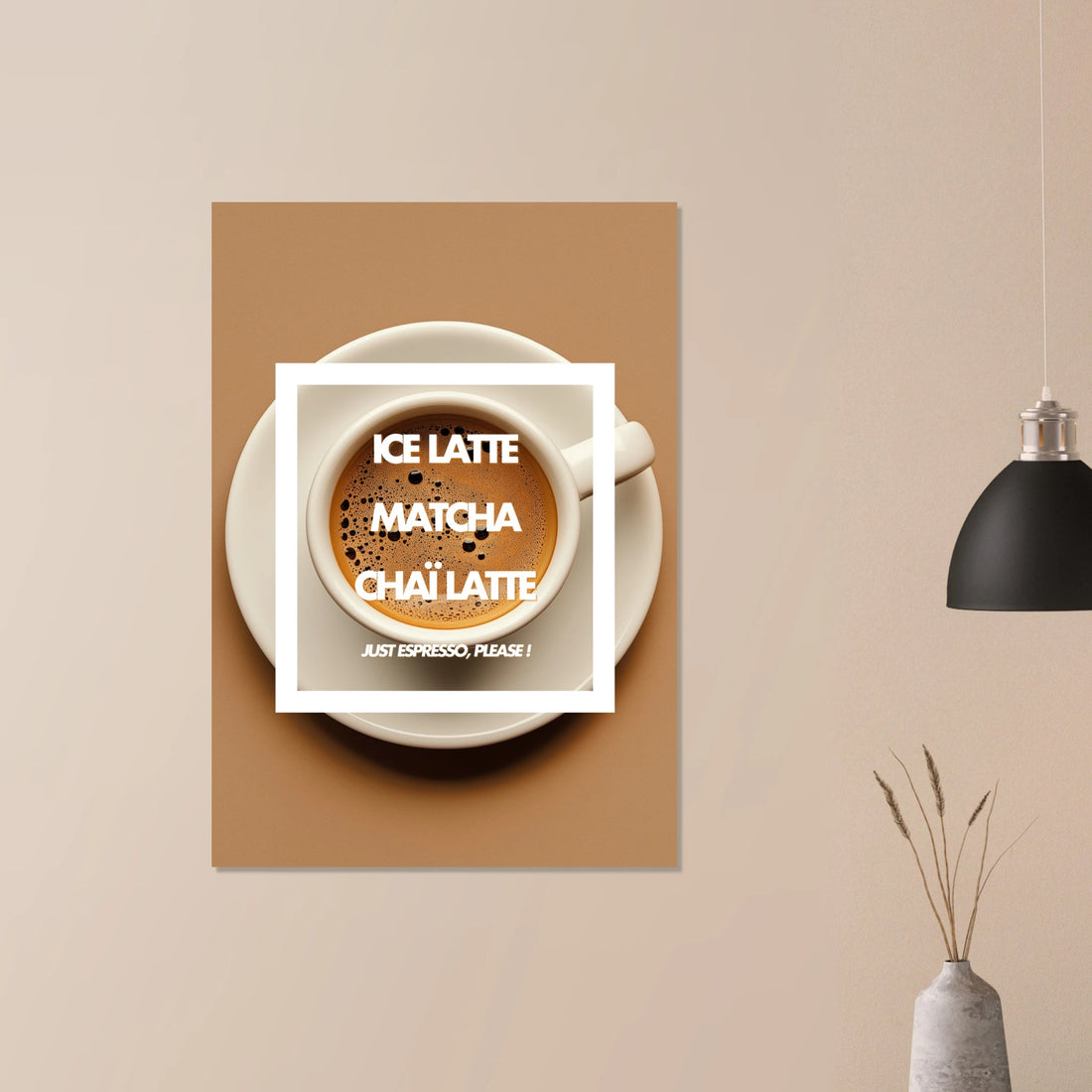 Tableau aluminium café Ice Latte Matcha Chai - Affiche encadrée minimaliste marron - Design coffee lover - THREEWORDS³