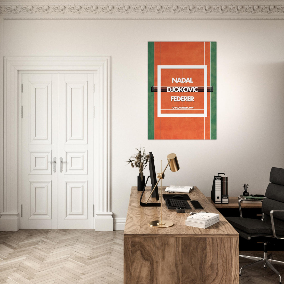Tableau minimaliste Tennis - Nadal Djokovic Federer - Tableau aluminium terre battue - Design sportif - THREEWORDS³