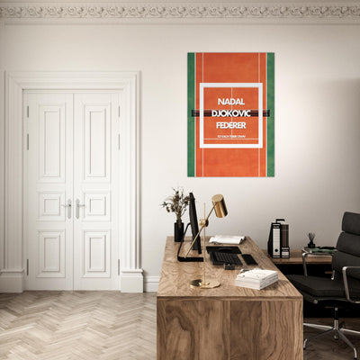 Tableau minimaliste Tennis - Nadal Djokovic Federer - Tableau aluminium terre battue - Design sportif - THREEWORDS³