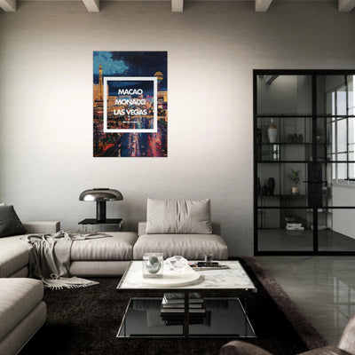 Tableau casino Macao Monaco Las Vegas - Affiche encadrée ambiance nocturne - Peinture urbaine ville lumière - THREEWORDS³