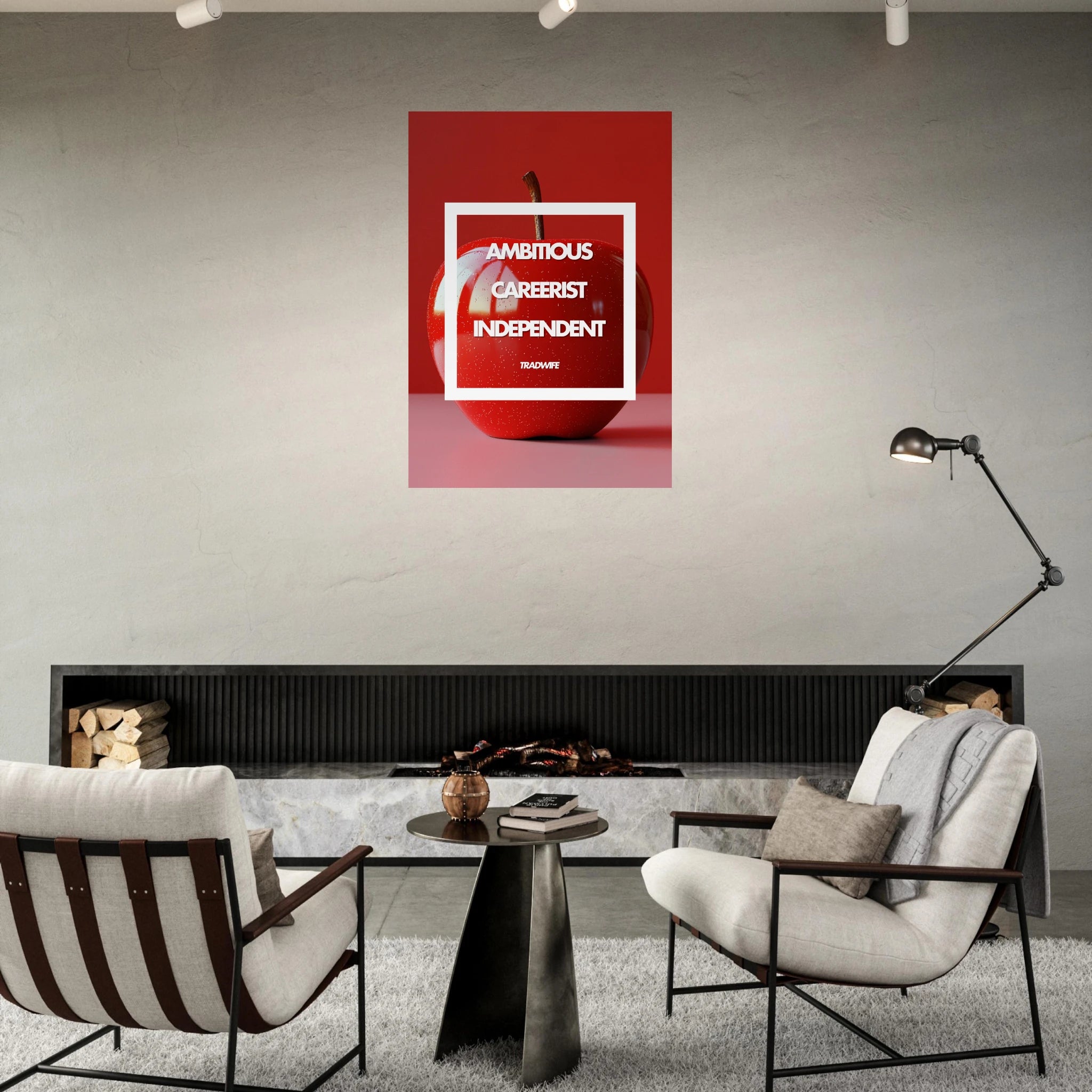 Tableau aluminium féminisme Ambitious Careerist Independent - Affiche encadrée pomme rouge - Design moderne empowerment - THREEWORDS³