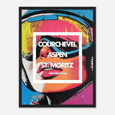 Affiche ski rétro ‘Powder Please’ - Un design épuré pour un intérieur moderne et sportif.

