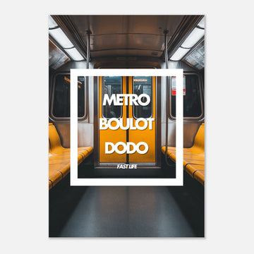 Tableau aluminium Métro Boulot Dodo - Affiche encadrée wagon jaune - Design urbain fast life - THREEWORDS³