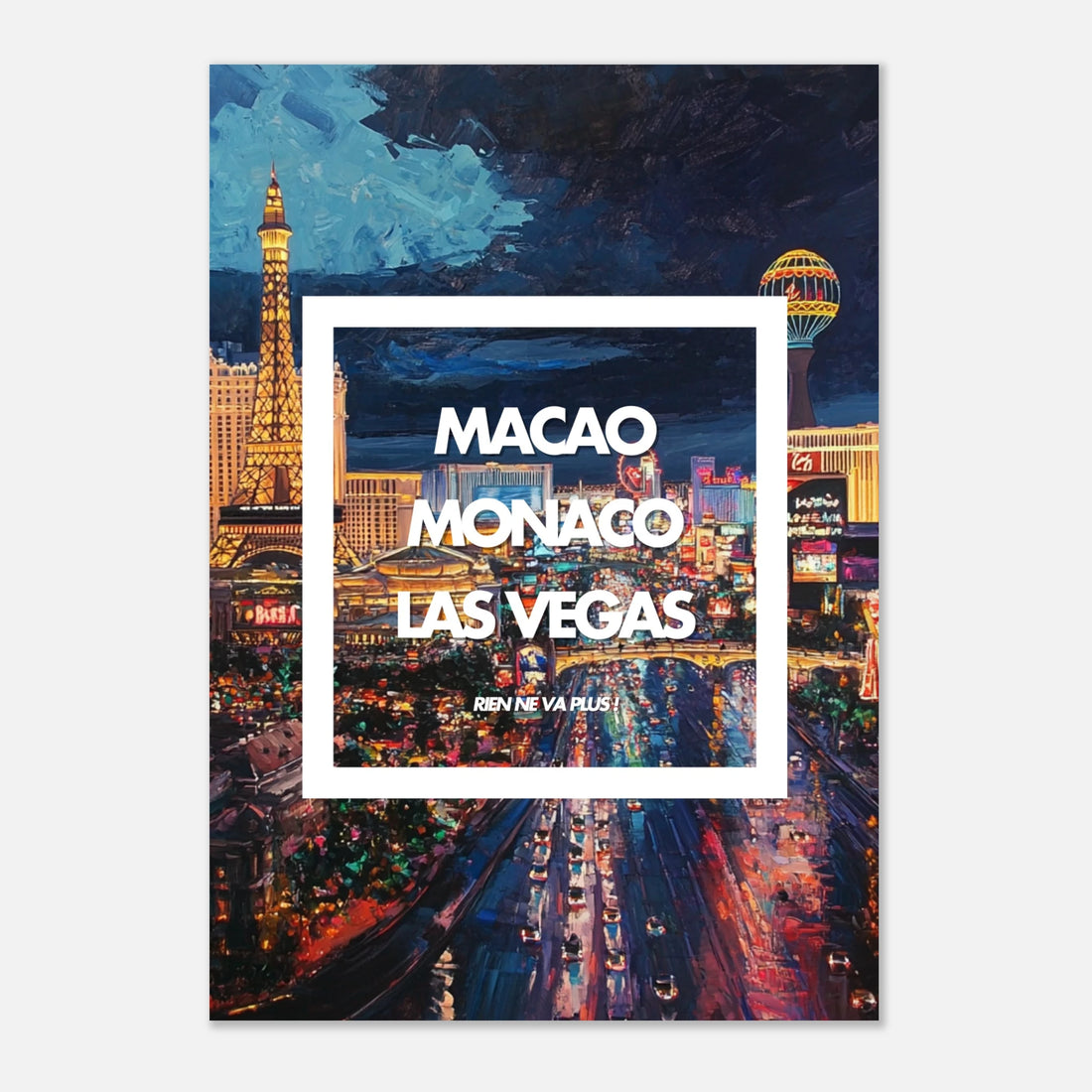 Tableau casino Macao Monaco Las Vegas - Affiche encadrée ambiance nocturne - Peinture urbaine ville lumière - THREEWORDS³